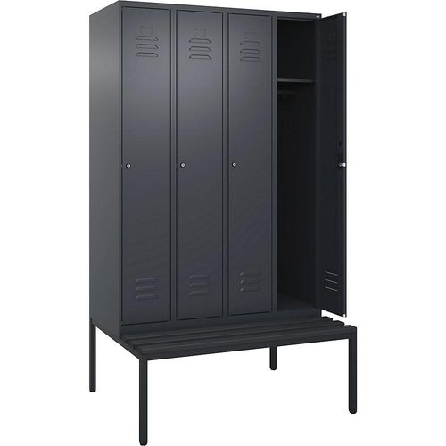 4066681745551 - Spind Classic PLUS Sitzbank 4 Abteile grau B 1200 mm Zylinderschloss untergebaut Kunststoff C+P