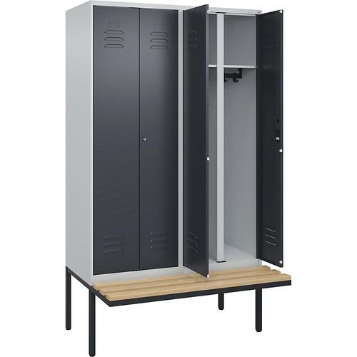 4066681818538 - Schwarz-Weiß-Spind Classic PLUS Sitzbank 2 Abteile lichtgrau grau B 1200 mm Zylinderschloss auskragend Buche-Hartholz C+P 4066681818538 - Schwarz-Weiß-Spind Classic PLUS Sitzbank 2 Abteile lichtgrau grau B 1200 mm Zylinderschloss auskragend Buche-Hartholz C+P