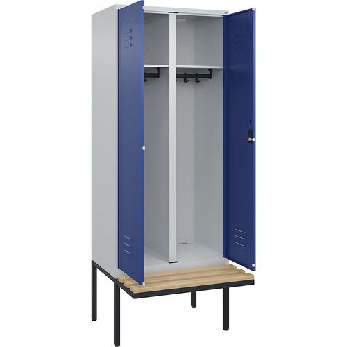 4066681818200 - Schwarz-Weiß-Spind Classic PLUS Sitzbank 1 Abteil lichtgrau enzianblau B 800 mm Zylinderschloss auskragend Buche-Hartholz C+P 4066681818200 - Schwarz-Weiß-Spind Classic PLUS Sitzbank 1 Abteil lichtgrau enzianblau B 800 mm Zylinderschloss auskragend Buche-Hartholz C+P