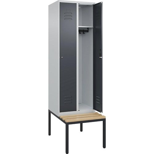 4066681827813 - Spind Classic PLUS Sitzbank 2 Abteile lichtgrau   grau B 600 mm Zylinderschloss untergebaut Buche-Hartholz C+P