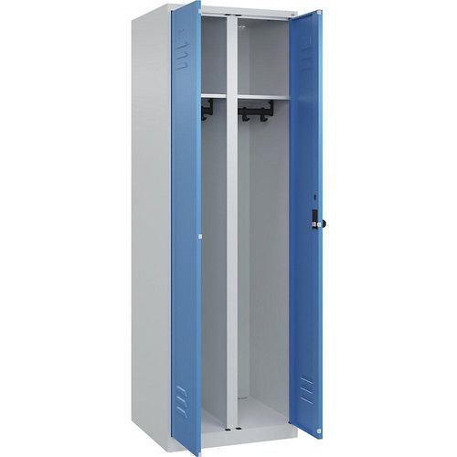 4067521331033 - Schwarz-Weiß-Spind Classic PLUS 1 Abteil lichtgrau lichtblau HxB 1850 x 600 mm mit Bodengleitern Drehriegel C+P 4067521331033 - Schwarz-Weiß-Spind Classic PLUS 1 Abteil lichtgrau lichtblau HxB 1850 x 600 mm mit Bodengleitern Drehriegel C+P