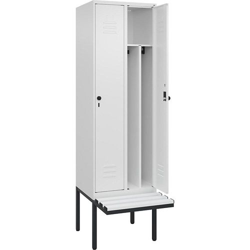 4066681786233 - Schwarz-Weiß-Spind Classic PLUS Sitzbank schmal 2 Abteile Trennwand verkürzt verkehrsweiß B 600 mm Sicherheits-Drehriegel auskragend Kunststoff C+P