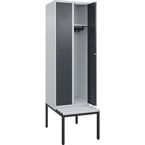 4066681791572 - Spind Classic PLUS Sitzbank 2 Abteile lichtgrau grau B 600 mm Zylinderschloss untergebaut Kunststoff C+P 4066681791572 - Spind Classic PLUS Sitzbank 2 Abteile lichtgrau grau B 600 mm Zylinderschloss untergebaut Kunststoff C+P
