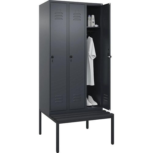 4066681792678 - Spind Classic PLUS Sitzbank 3 Abteile grau B 900 mm Sicherheits-Drehriegel untergebaut Kunststoff C+P