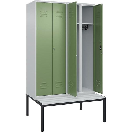 4066681795167 - Schwarz-Weiß-Spind Classic PLUS Sitzbank 2 Abteile lichtgrau resedagrün B 1200 mm Zylinderschloss untergebaut Kunststoff C+P 4066681795167 - Schwarz-Weiß-Spind Classic PLUS Sitzbank 2 Abteile lichtgrau resedagrün B 1200 mm Zylinderschloss untergebaut Kunststoff C+P