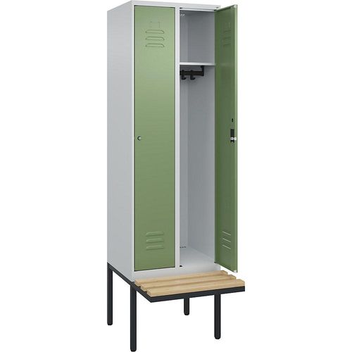 4066681817111 - Spind Classic PLUS Sitzbank 2 Abteile lichtgrau resedagrün B 600 mm Zylinderschloss auskragend Buche-Hartholz C+P 4066681817111 - Spind Classic PLUS Sitzbank 2 Abteile lichtgrau resedagrün B 600 mm Zylinderschloss auskragend Buche-Hartholz C+P