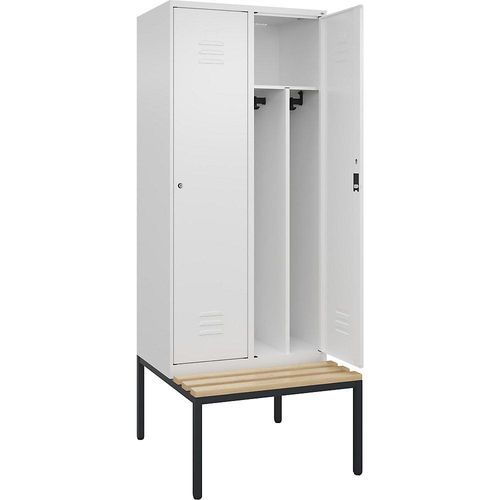 4066681819290 - Schwarz-Weiß-Spind Classic PLUS Sitzbank schmal 2 Abteile Trennwand verkürzt verkehrsweiß B 800 mm Zylinderschloss untergebaut Buche-Hartholz C+P 4066681819290 - Schwarz-Weiß-Spind Classic PLUS Sitzbank schmal 2 Abteile Trennwand verkürzt verkehrsweiß B 800 mm Zylinderschloss untergebaut Buche-Hartholz C+P