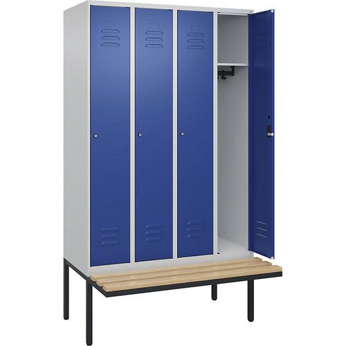 4066681827349 - Spind Classic PLUS Sitzbank 4 Abteile lichtgrau enzianblau B 1200 mm Zylinderschloss auskragend Buche-Hartholz C+P 4066681827349 - Spind Classic PLUS Sitzbank 4 Abteile lichtgrau enzianblau B 1200 mm Zylinderschloss auskragend Buche-Hartholz C+P