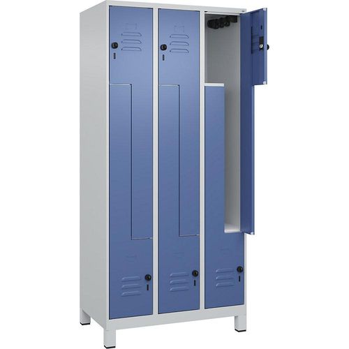 4066681915084 - Z-Spind Classic PLUS 3 Abteile lichtgrau fernblau B 900 mm mit Füßen Drehriegel 4066681915084 - Z-Spind Classic PLUS 3 Abteile lichtgrau fernblau B 900 mm mit Füßen Drehriegel