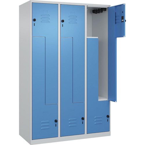 4067521321751 - Z-Spind Classic PLUS 3 Abteile lichtgrau   lichtblau B 1200 mm mit Bodengleitern Drehriegel