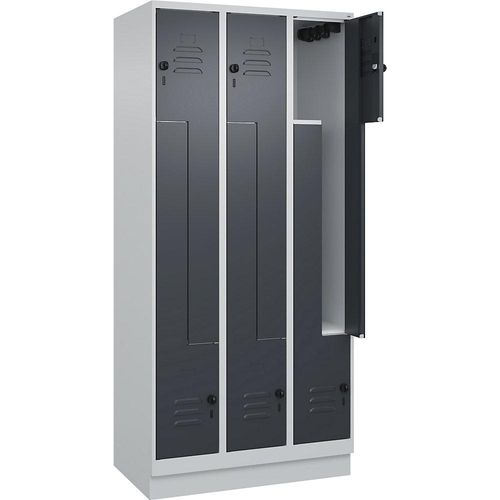 4066681921412 - Z-Spind Classic PLUS 3 Abteile lichtgrau   grau B 900 mm mit Bodensockel Drehriegel