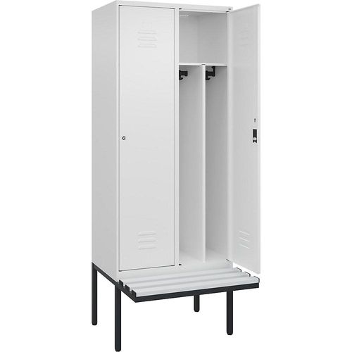 4066681786684 - Schwarz-Weiß-Spind Classic PLUS Sitzbank schmal 2 Abteile Trennwand verkürzt verkehrsweiß B 800 mm Zylinderschloss auskragend Kunststoff C+P 4066681786684 - Schwarz-Weiß-Spind Classic PLUS Sitzbank schmal 2 Abteile Trennwand verkürzt verkehrsweiß B 800 mm Zylinderschloss auskragend Kunststoff C+P