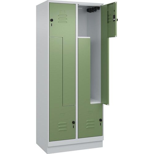 4066681921092 - Z-Spind Classic PLUS 2 Abteile lichtgrau   resedagrün B 800 mm mit Bodensockel Drehriegel