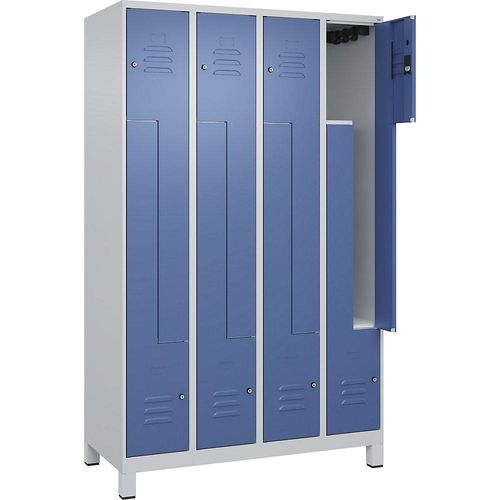 4066681915831 - Z-Spind Classic PLUS 4 Abteile lichtgrau fernblau B 1200 mm mit Füßen Zylinderschloss 4066681915831 - Z-Spind Classic PLUS 4 Abteile lichtgrau fernblau B 1200 mm mit Füßen Zylinderschloss