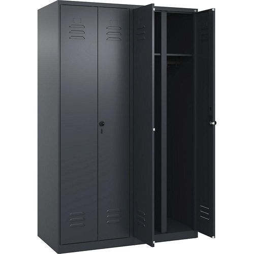 4067521331255 - Schwarz-Weiß-Spind Classic PLUS 2 Abteile grau HxB 1850 x 1200 mm mit Bodengleitern Drehriegel C+P