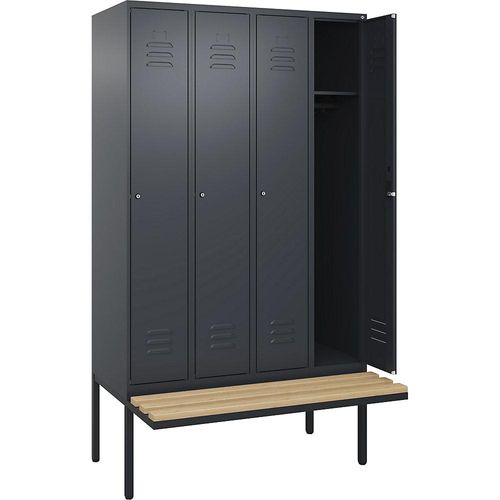 4066681827431 - Spind Classic PLUS Sitzbank 4 Abteile grau B 1200 mm Zylinderschloss auskragend Buche-Hartholz C+P