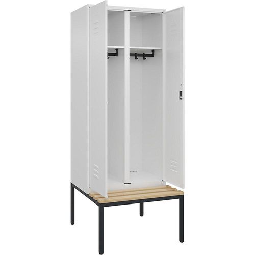 4066681820135 - Schwarz-Weiß-Spind Classic PLUS Sitzbank 1 Abteil verkehrsweiß B 800 mm Zylinderschloss untergebaut Buche-Hartholz C+P