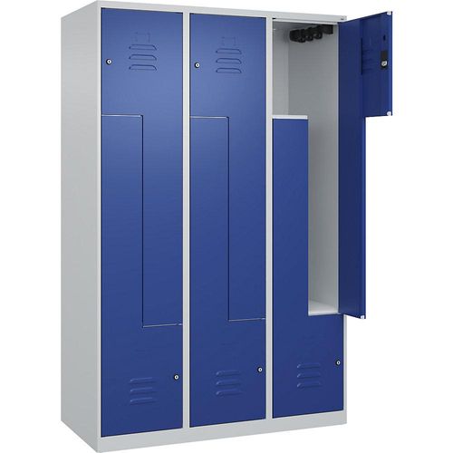 4067521322062 - Z-Spind Classic PLUS 3 Abteile lichtgrau   enzianblau B 1200 mm mit Bodengleitern Zylinderschloss