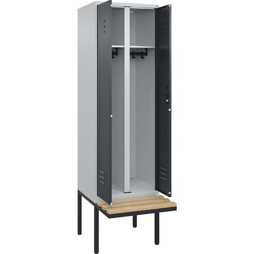 4066681817975 - Schwarz-Weiß-Spind Classic PLUS Sitzbank 1 Abteil lichtgrau   grau B 600 mm Zylinderschloss auskragend Buche-Hartholz C+P