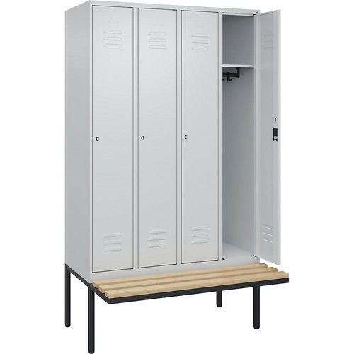 4066681827400 - Spind Classic PLUS Sitzbank 4 Abteile lichtgrau B 1200 mm Zylinderschloss auskragend Buche-Hartholz C+P