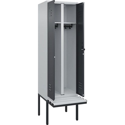 4066681788879 - Schwarz-Weiß-Spind Classic PLUS Sitzbank 1 Abteil lichtgrau   grau B 600 mm Sicherheits-Drehriegel auskragend Kunststoff C+P