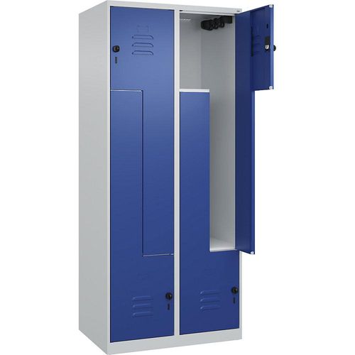 4067521322550 - Z-Spind Classic PLUS 2 Abteile lichtgrau   enzianblau B 800 mm mit Bodengleitern Drehriegel C+P