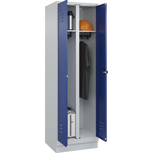 4066681657328 - Schwarz-Weiß-Spind Classic PLUS 1 Abteil lichtgrau   enzianblau HxB 1950 x 600 mm mit Bodensockel Drehriegel C+P