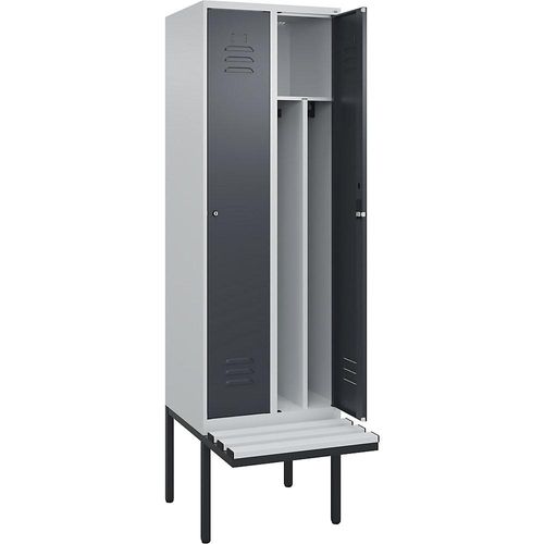 4066681786028 - Schwarz-Weiß-Spind Classic PLUS Sitzbank schmal 2 Abteile Trennwand verkürzt lichtgrau grau B 600 mm Zylinderschloss auskragend Kunststoff C+P 4066681786028 - Schwarz-Weiß-Spind Classic PLUS Sitzbank schmal 2 Abteile Trennwand verkürzt lichtgrau grau B 600 mm Zylinderschloss auskragend Kunststoff C+P