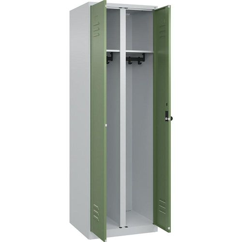 4067521332320 - Schwarz-Weiß-Spind Classic PLUS 1 Abteil lichtgrau resedagrün HxB 1850 x 600 mm mit Bodengleitern Drehriegel C+P 4067521332320 - Schwarz-Weiß-Spind Classic PLUS 1 Abteil lichtgrau resedagrün HxB 1850 x 600 mm mit Bodengleitern Drehriegel C+P