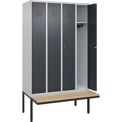 4066681827394 - Spind Classic PLUS Sitzbank 4 Abteile lichtgrau   grau B 1200 mm Zylinderschloss auskragend Buche-Hartholz C+P
