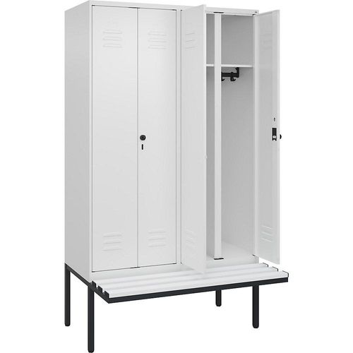 4066681790131 - Schwarz-Weiß-Spind Classic PLUS Sitzbank 2 Abteile verkehrsweiß B 1200 mm Sicherheits-Drehriegel auskragend Kunststoff C+P