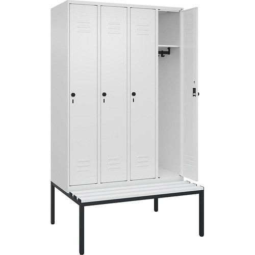 4066681793590 - Spind Classic PLUS Sitzbank 4 Abteile verkehrsweiß B 1200 mm Sicherheits-Drehriegel untergebaut Kunststoff C+P