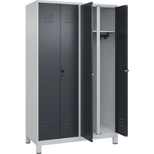 4066681616431 - Schwarz-Weiß-Spind Classic PLUS 2 Abteile lichtgrau   grau HxB 1950 x 1200 mm mit Füßen Drehriegel