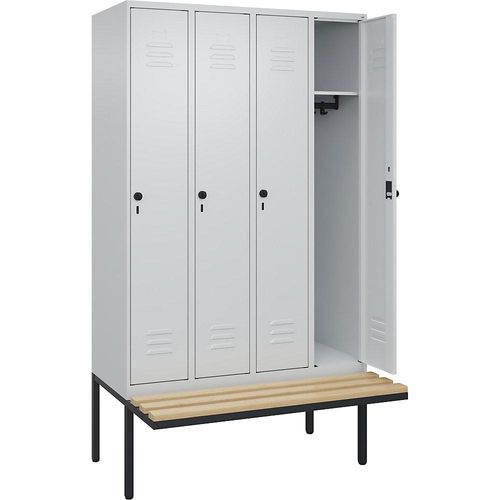 4066681741782 - Spind Classic PLUS Sitzbank 4 Abteile lichtgrau B 1200 mm Sicherheits-Drehriegel auskragend Buche-Hartholz C+P