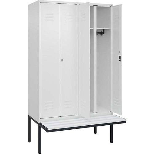 4066681789982 - Schwarz-Weiß-Spind Classic PLUS Sitzbank 2 Abteile verkehrsweiß B 1200 mm Zylinderschloss auskragend Kunststoff C+P