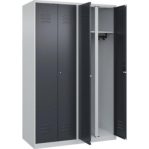 4067521330920 - Schwarz-Weiß-Spind Classic PLUS 2 Abteile lichtgrau   grau HxB 1850 x 1200 mm mit Bodengleitern Zylinderschloss C+P