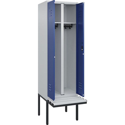 4066681788671 - Schwarz-Weiß-Spind Classic PLUS Sitzbank 1 Abteil lichtgrau   enzianblau B 600 mm Zylinderschloss auskragend Kunststoff C+P