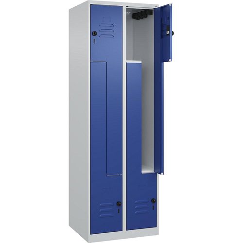 4067521322505 - Z-Spind Classic PLUS 2 Abteile lichtgrau   enzianblau B 600 mm mit Bodengleitern Drehriegel C+P