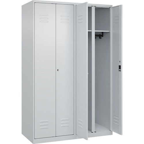 4067521330937 - Schwarz-Weiß-Spind Classic PLUS 2 Abteile lichtgrau HxB 1850 x 1200 mm mit Bodengleitern Zylinderschloss C+P