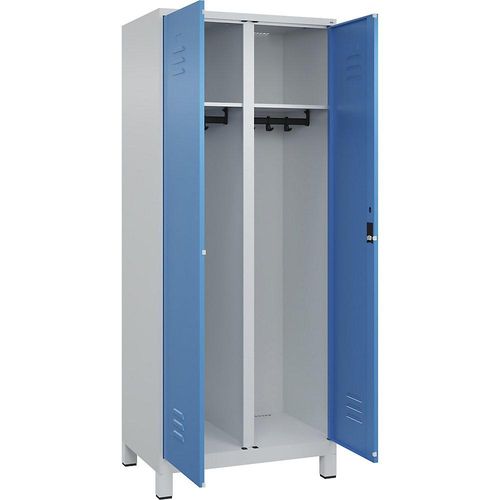 4066681615649 - Schwarz-Weiß-Spind Classic PLUS 1 Abteil lichtgrau   lichtblau HxB 1950 x 800 mm mit Füßen Zylinderschloss C+P