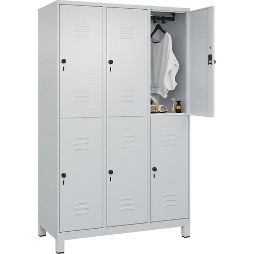 4066681622432 - Doppelstock-Spind Classic PLUS 3 Abteile lichtgrau HxB 1950 x 1200 mm mit Füßen Drehriegel C+P