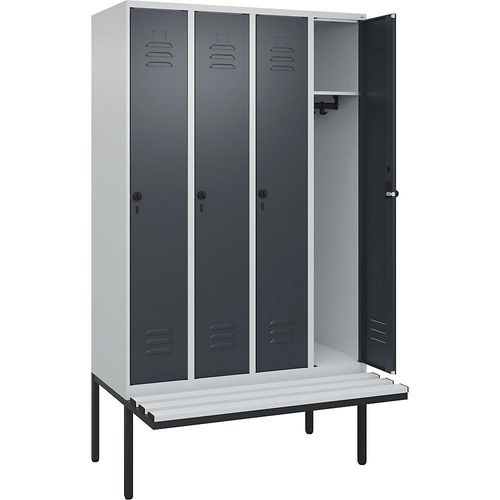 4066681788275 - Spind Classic PLUS Sitzbank 4 Abteile lichtgrau   grau B 1200 mm Sicherheits-Drehriegel auskragend Kunststoff C+P