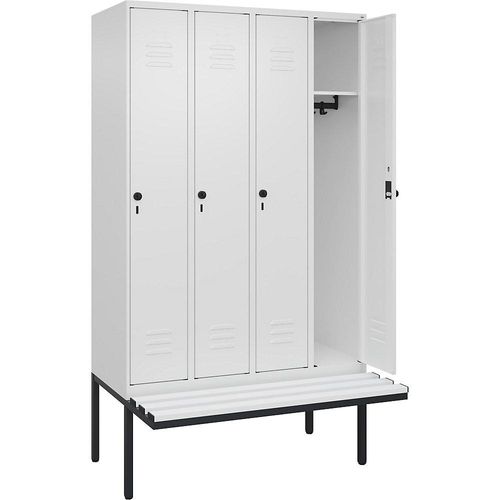 4066681788336 - Spind Classic PLUS Sitzbank 4 Abteile verkehrsweiß B 1200 mm Sicherheits-Drehriegel auskragend Kunststoff C+P