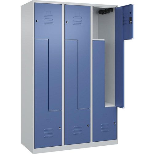 4067521321164 - Z-Spind Classic PLUS 3 Abteile lichtgrau   fernblau B 1200 mm mit Bodengleitern Zylinderschloss