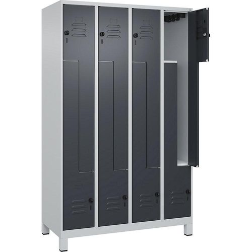 4066681915718 - Z-Spind Classic PLUS 4 Abteile lichtgrau grau B 1200 mm mit Füßen Drehriegel 4066681915718 - Z-Spind Classic PLUS 4 Abteile lichtgrau grau B 1200 mm mit Füßen Drehriegel