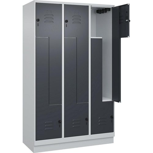 4066681921719 - Z-Spind Classic PLUS 3 Abteile lichtgrau   grau B 1200 mm mit Bodensockel Drehriegel