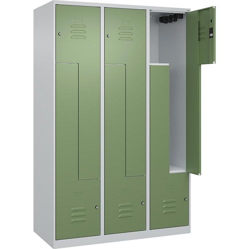 4067521321447 - Z-Spind Classic PLUS 3 Abteile lichtgrau   resedagrün B 1200 mm mit Bodengleitern Zylinderschloss