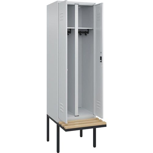 4066681817982 - Schwarz-Weiß-Spind Classic PLUS Sitzbank 1 Abteil lichtgrau B 600 mm Zylinderschloss auskragend Buche-Hartholz C+P
