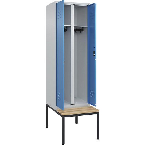 4066681819757 - Schwarz-Weiß-Spind Classic PLUS Sitzbank 1 Abteil lichtgrau   lichtblau B 600 mm Zylinderschloss untergebaut Buche-Hartholz C+P