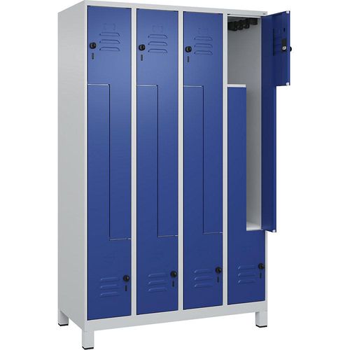 4066681915664 - Z-Spind Classic PLUS 4 Abteile lichtgrau   enzianblau B 1200 mm mit Füßen Drehriegel